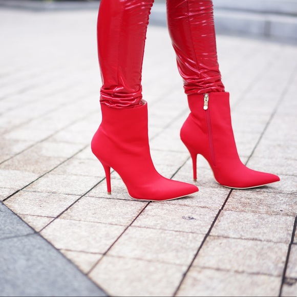Red Pointy Toe Ankle Booties - Picture 2 of 8